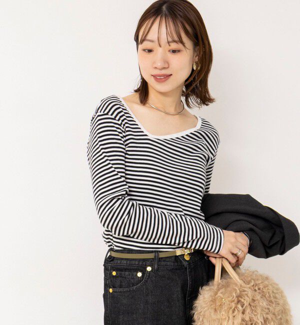 Rie Miller「ウォッシャブルアシンメトリー2WAYボーダーロンT」|Tシャツ・カットソー|