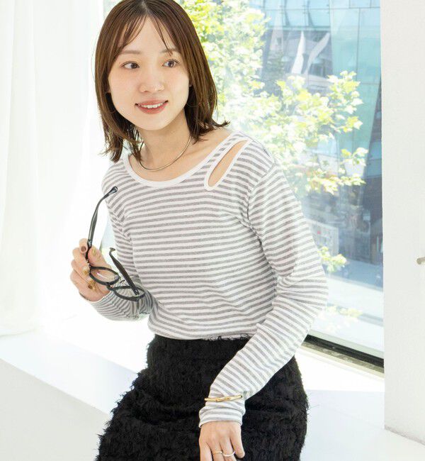 Rie Miller「ウォッシャブルアシンメトリー2WAYボーダーロンT」|Tシャツ・カットソー|