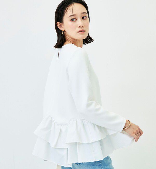 NOLLEY'S「《セットアップ対応/UVカット/2WAYストレッチ》ウォッシャブダルンボール裾フリルプルオーバー」|Tシャツ・カットソー|