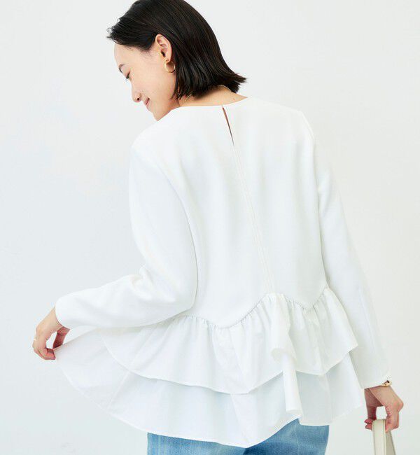 NOLLEY'S「《セットアップ対応/UVカット/2WAYストレッチ》ウォッシャブダルンボール裾フリルプルオーバー」|Tシャツ・カットソー|