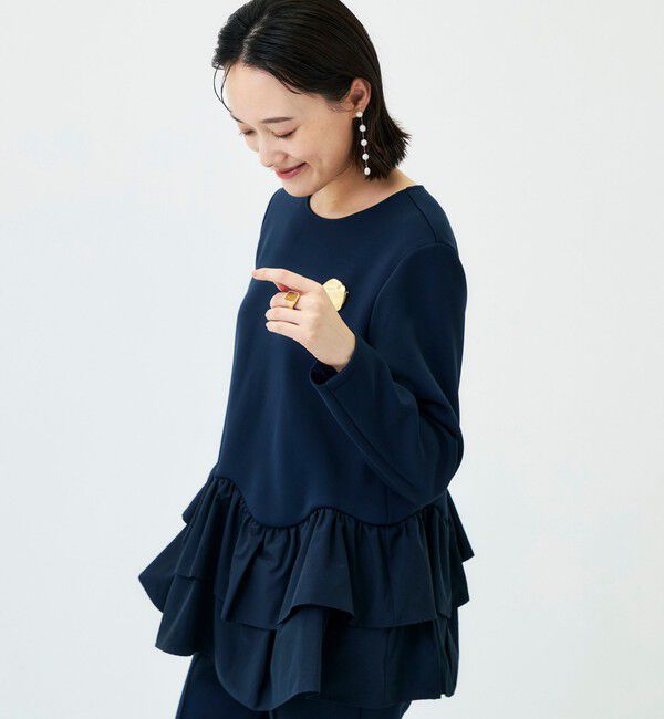 NOLLEY'S「《セットアップ対応/UVカット/2WAYストレッチ》ウォッシャブダルンボール裾フリルプルオーバー」|Tシャツ・カットソー|
