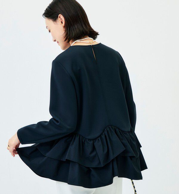 NOLLEY'S「《セットアップ対応/UVカット/2WAYストレッチ》ウォッシャブダルンボール裾フリルプルオーバー」|Tシャツ・カットソー|ブラック