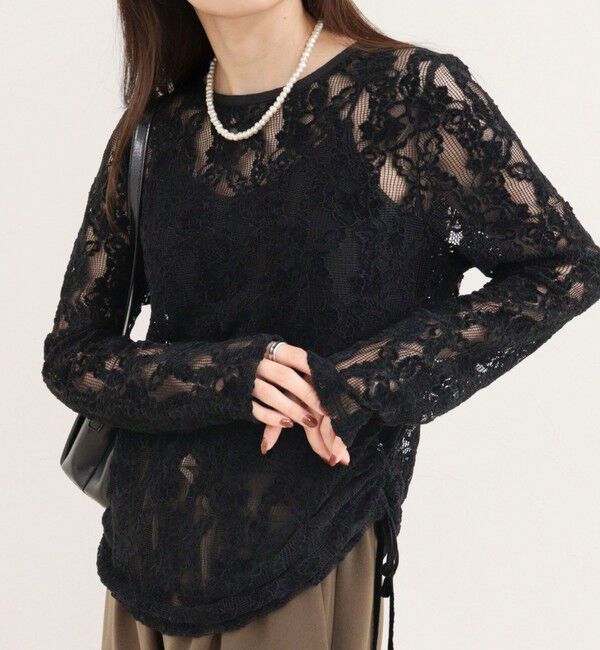 fredy emue「ドロストアシメレースプルオーバーカットソー」|Tシャツ・カットソー|ブラック