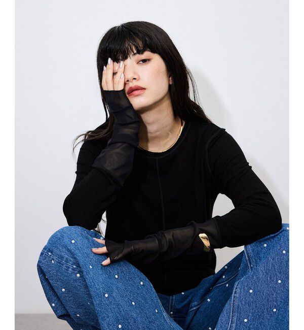 ADAM ET ROPE'「【サステナブル】エアリーシアーカフスカットソー」|Tシャツ・カットソー|