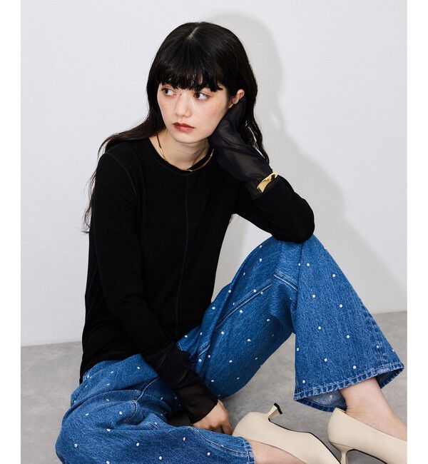 ADAM ET ROPE'「【サステナブル】エアリーシアーカフスカットソー」|Tシャツ・カットソー|