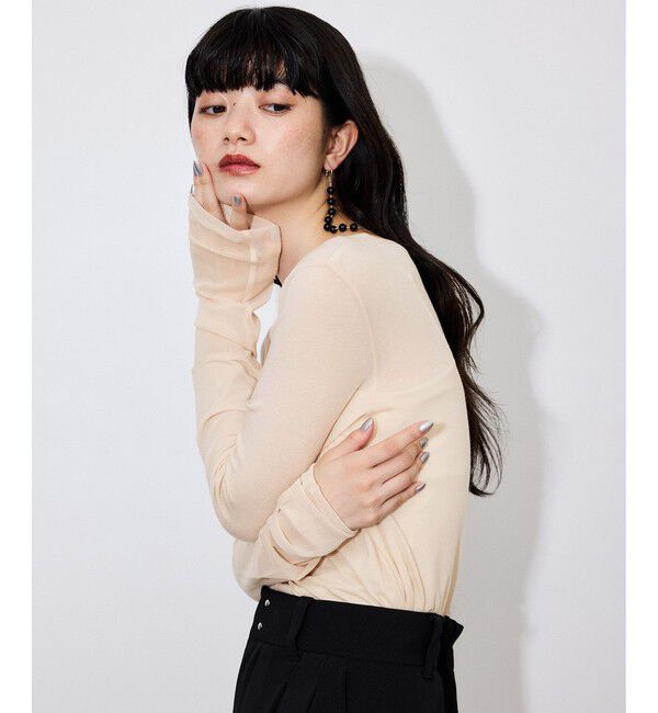ADAM ET ROPE'「【サステナブル】エアリーシアーカフスカットソー」|Tシャツ・カットソー|ベージュ(27)