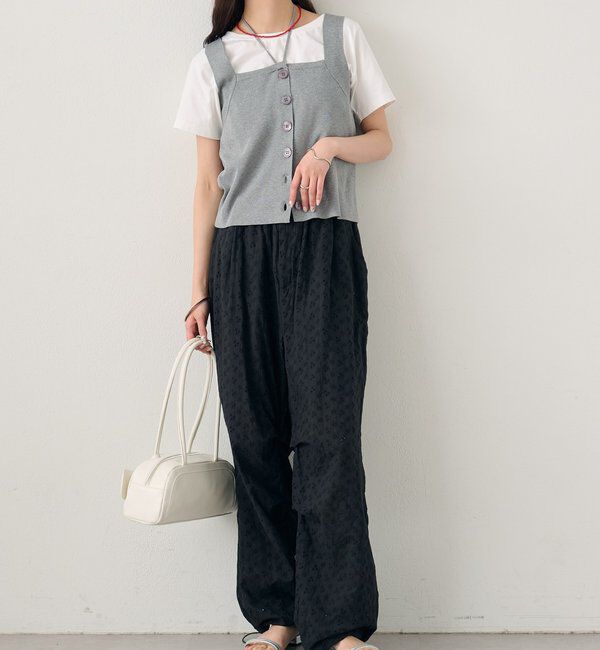  「コットン刺繍ドロストパンツ」|チノ|