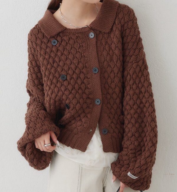  「【BRN／WEB限定カラー】ぽこぽこダブルボタンカーディガン」|カーディガン|ブラウン