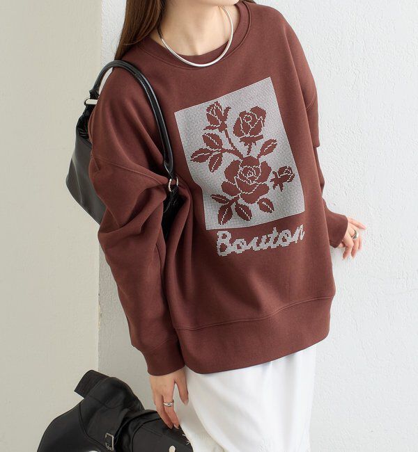  「クロスステッチプリントスウェット」|Tシャツ・カットソー|ブラウン