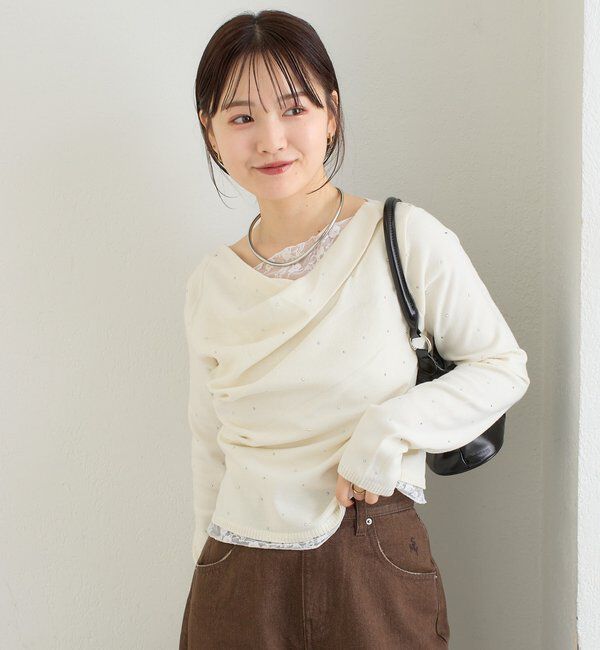  「【WEB限定】26AWレースドッキングオフショルリブニット」|パーカー|
