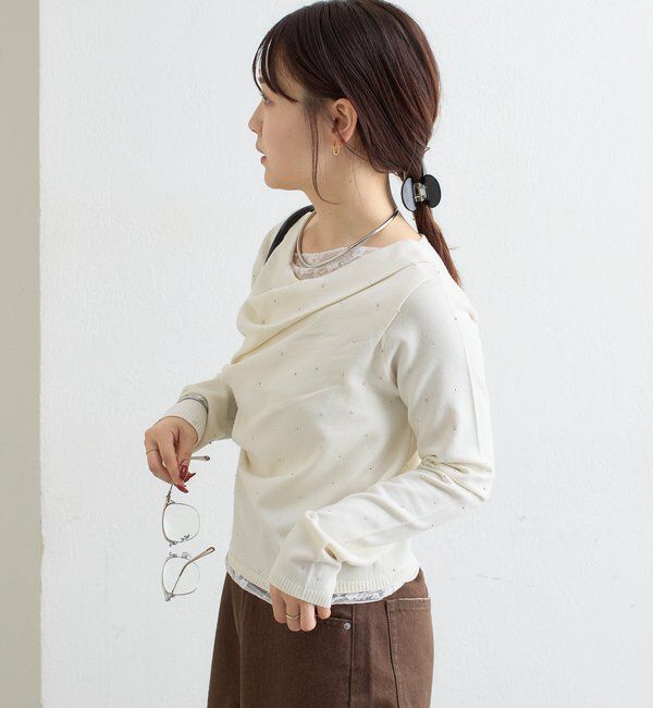  「【WEB限定】26AWレースドッキングオフショルリブニット」|パーカー|