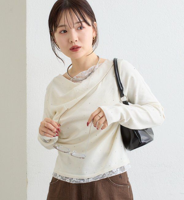  「【WEB限定】26AWレースドッキングオフショルリブニット」|パーカー|