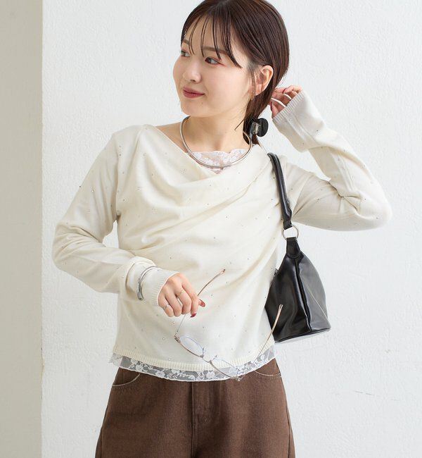  「【WEB限定】26AWレースドッキングオフショルリブニット」|パーカー|