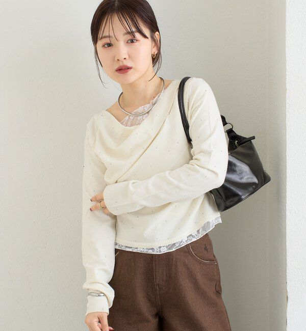  「【WEB限定】26AWレースドッキングオフショルリブニット」|パーカー|