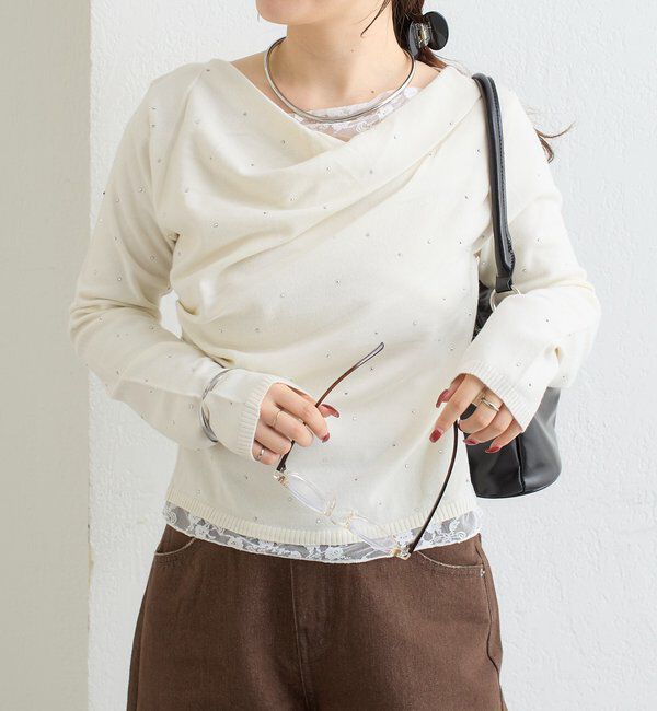  「【WEB限定】26AWレースドッキングオフショルリブニット」|パーカー|