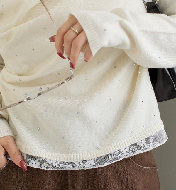  「【WEB限定】26AWレースドッキングオフショルリブニット」|パーカー|