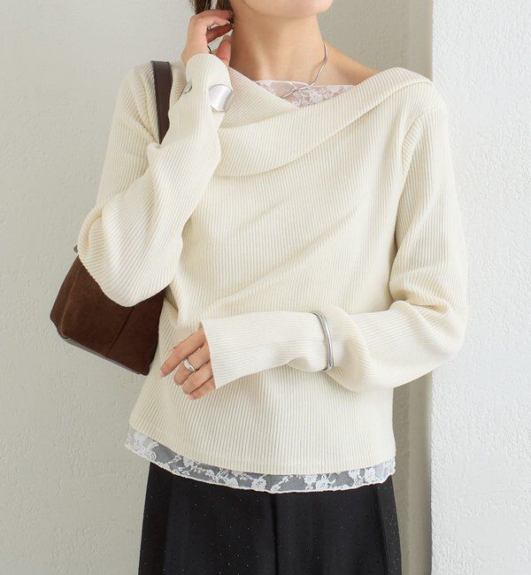  「【WEB限定】26AWレースドッキングオフショルリブニット」|パーカー|アイボリー
