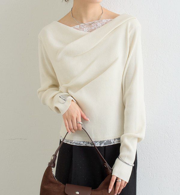  「【WEB限定】26AWレースドッキングオフショルリブニット」|パーカー|