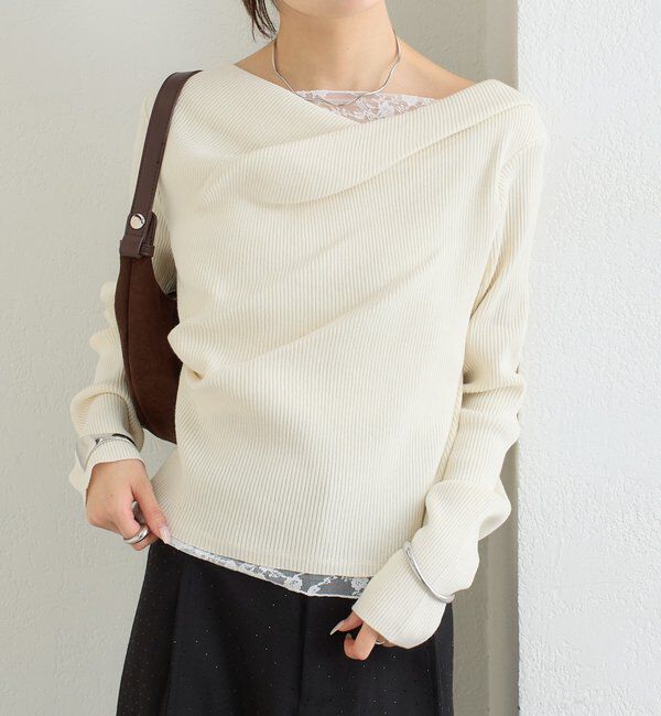  「【WEB限定】26AWレースドッキングオフショルリブニット」|パーカー|