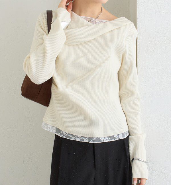 「【WEB限定】26AWレースドッキングオフショルリブニット」|パーカー|