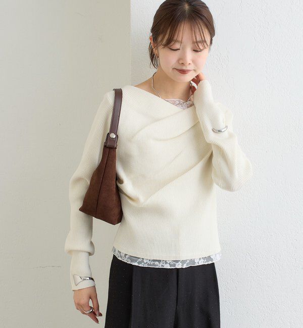  「【WEB限定】26AWレースドッキングオフショルリブニット」|パーカー|