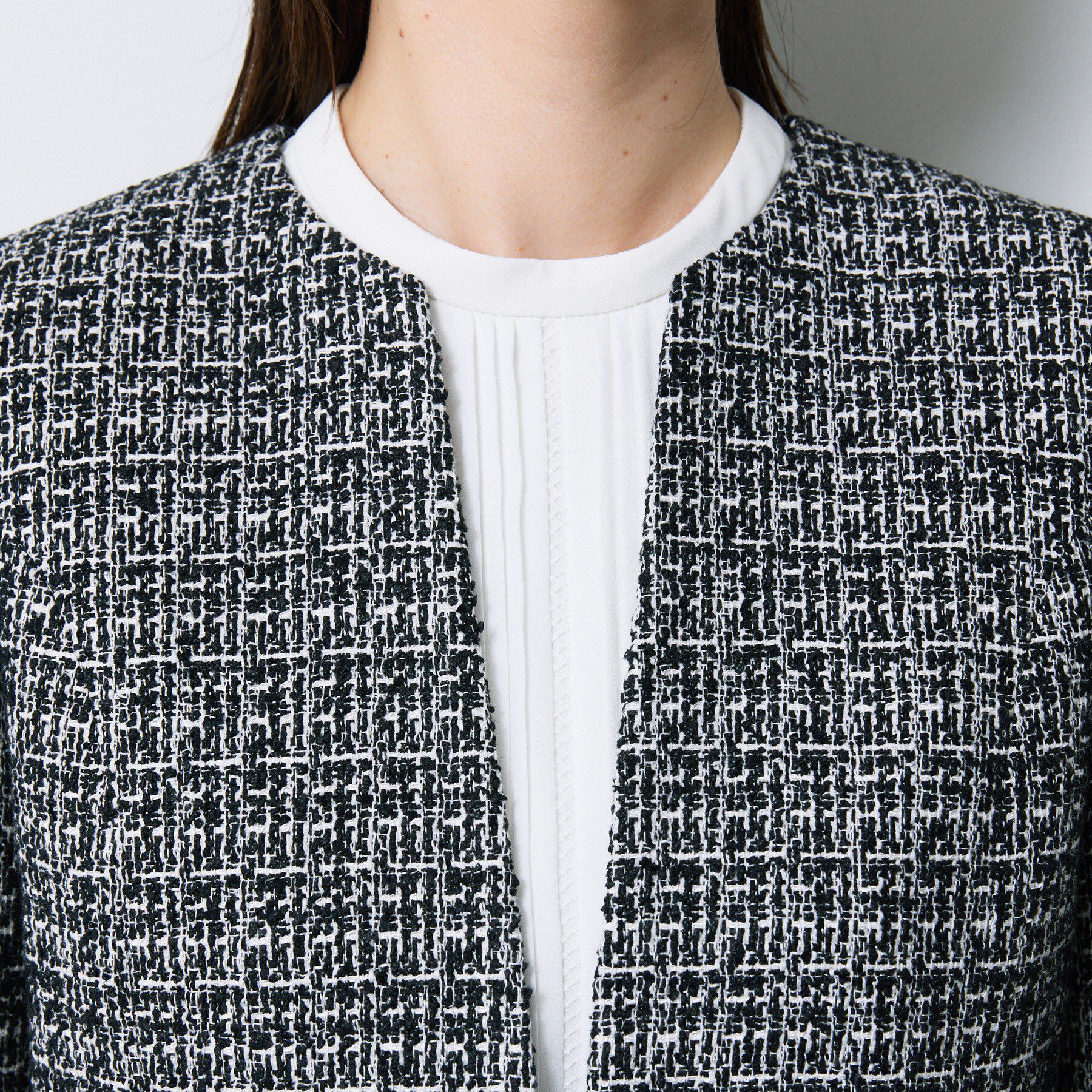 Reflect「【SS-4Lサイズ／通勤／フォーマル／セットアップ可】ツイードノーカラージャケット」|ノーカラージャケット|