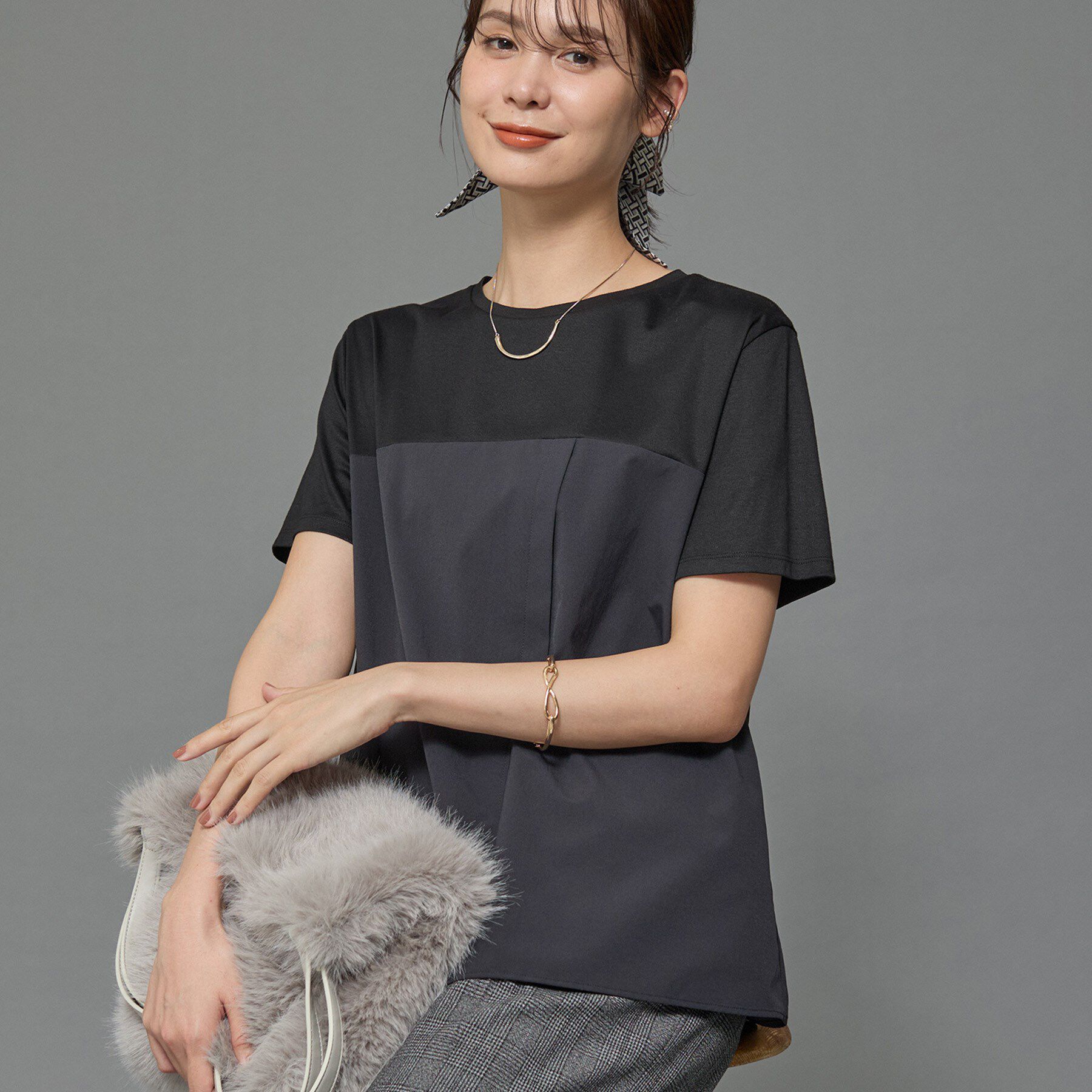 INDIVI「【洗える】ビスチェレイヤード風トップス」|Tシャツ・カットソー|ブラック(019)