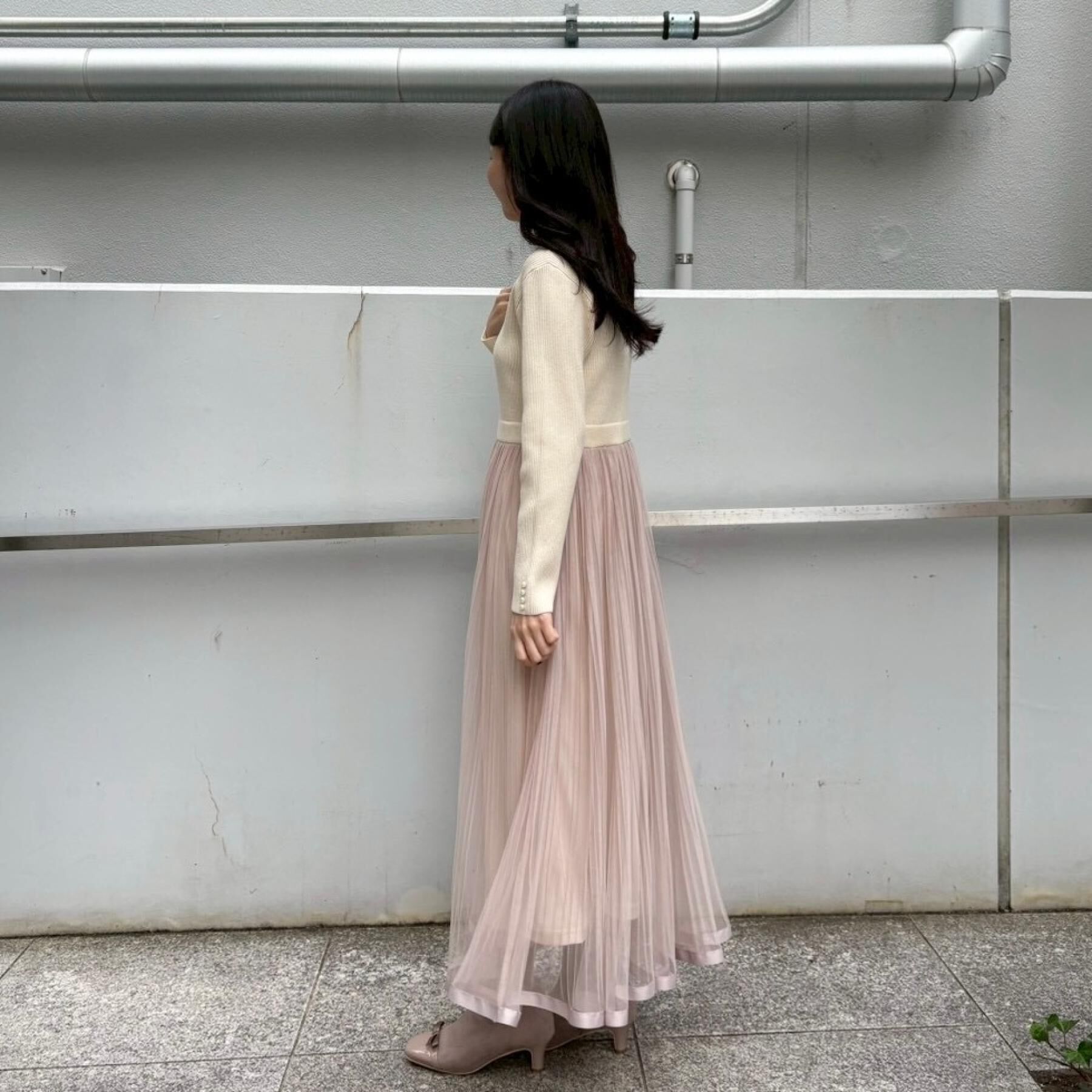 Couture broach「【S-LL/キラキラリブニット】チュールドッキング ワンピース」|ワンピース|