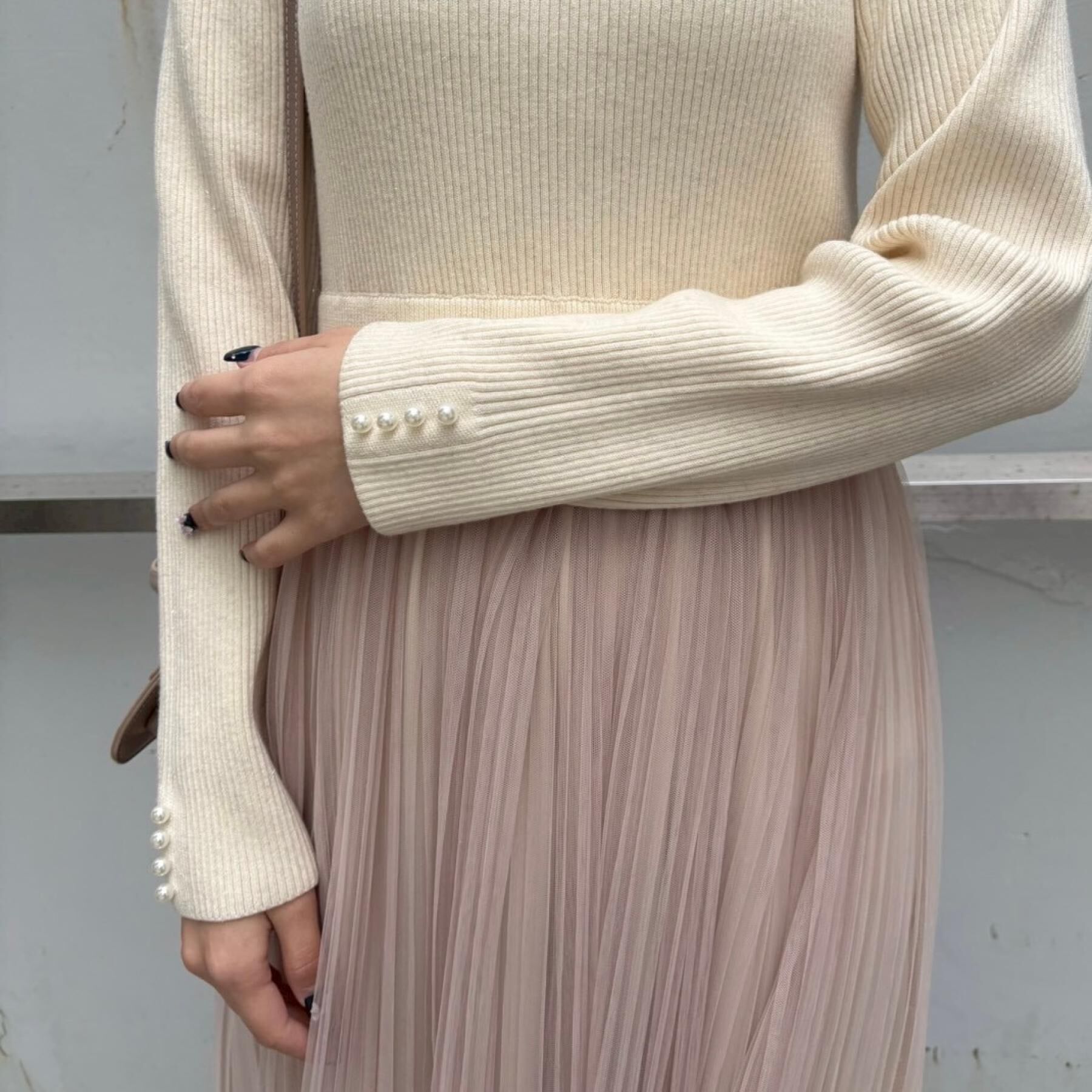 Couture broach「【S-LL/キラキラリブニット】チュールドッキング ワンピース」|ワンピース|