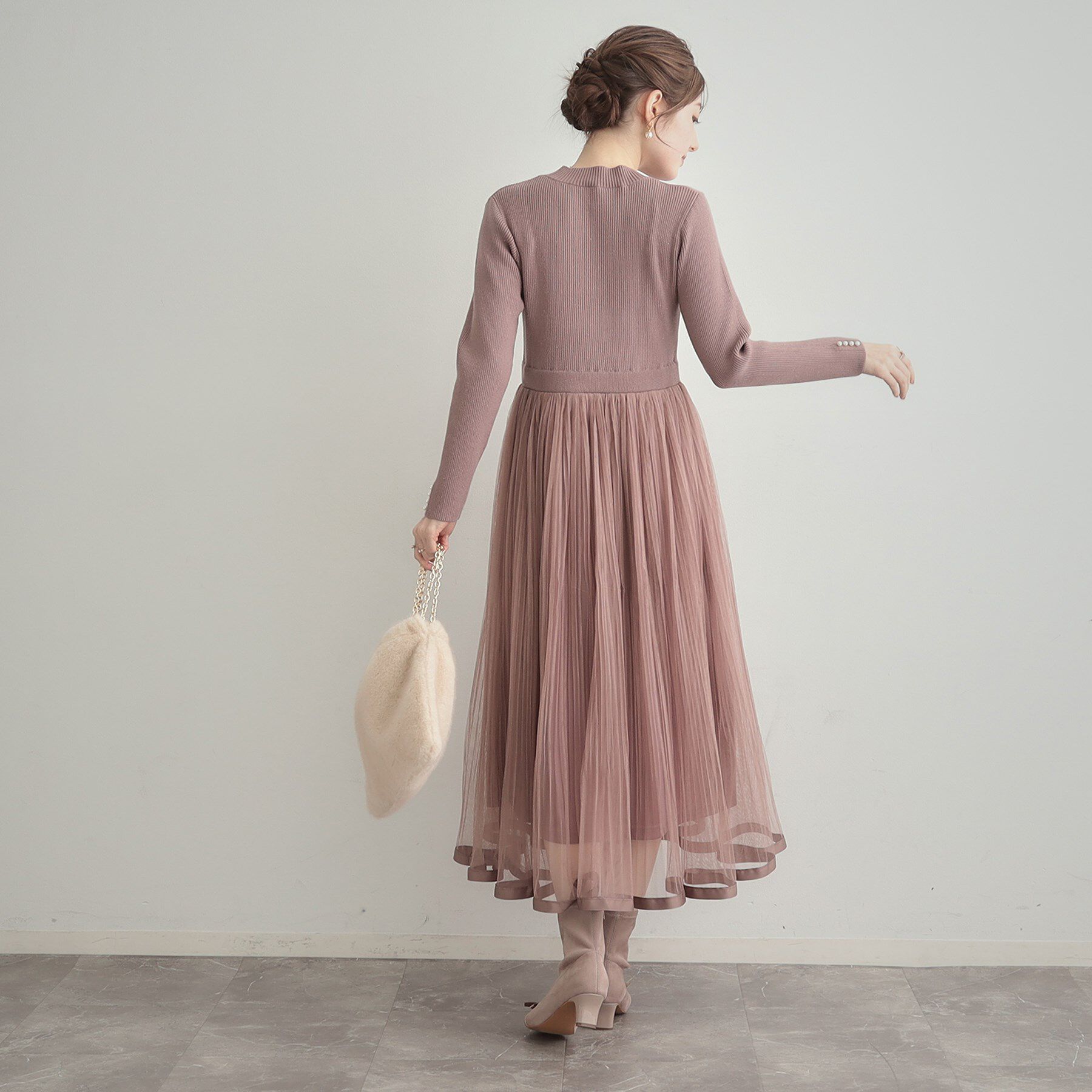 Couture broach「【S-LL/キラキラリブニット】チュールドッキング ワンピース」|ワンピース|