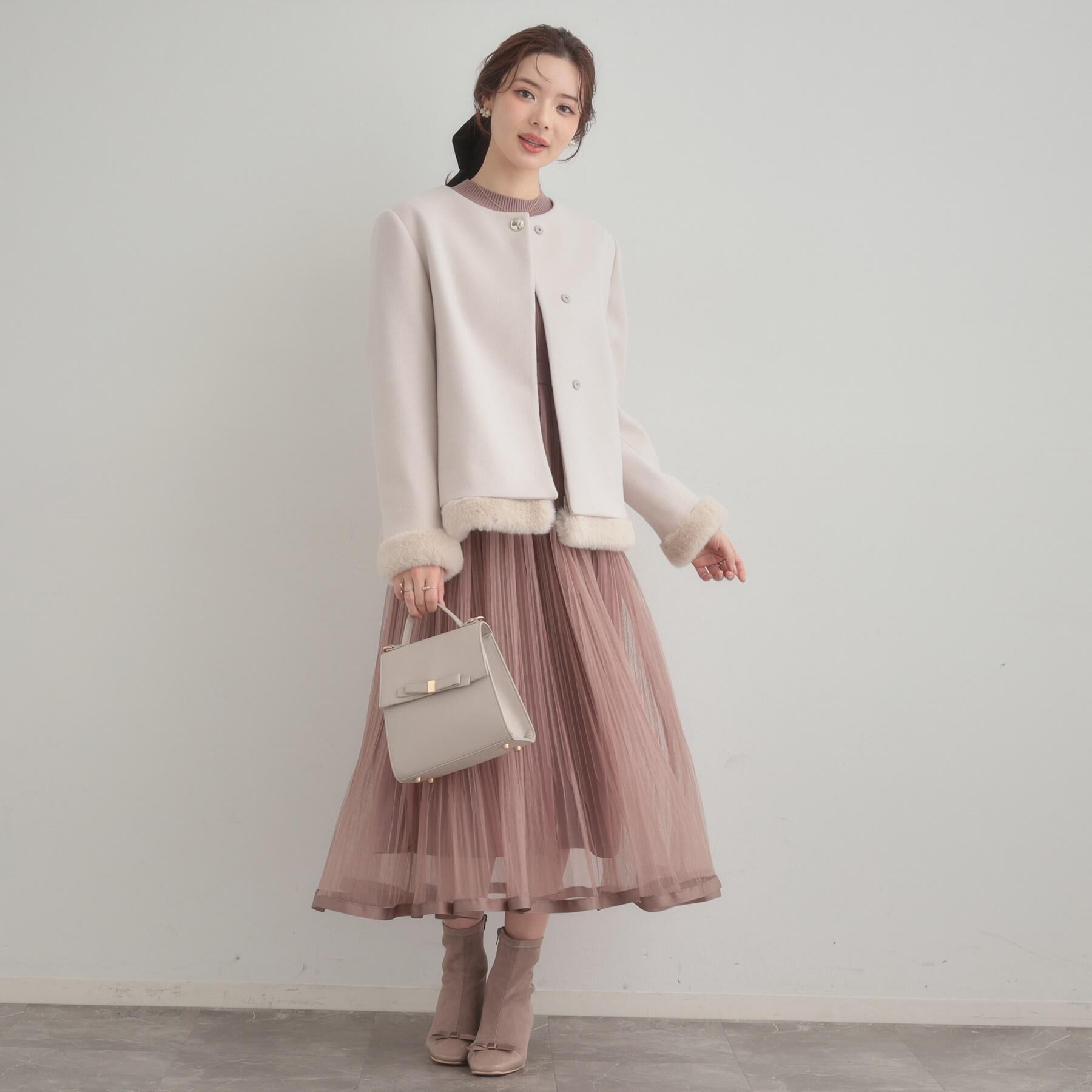 Couture broach「【S-LL/キラキラリブニット】チュールドッキング ワンピース」|ワンピース|