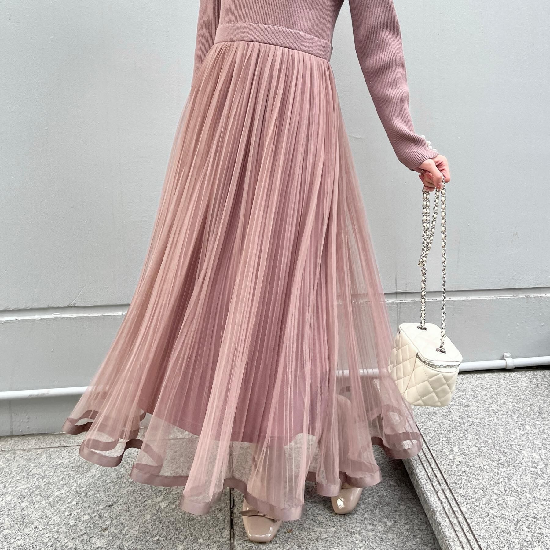 Couture broach「【S-LL/キラキラリブニット】チュールドッキング ワンピース」|ワンピース|