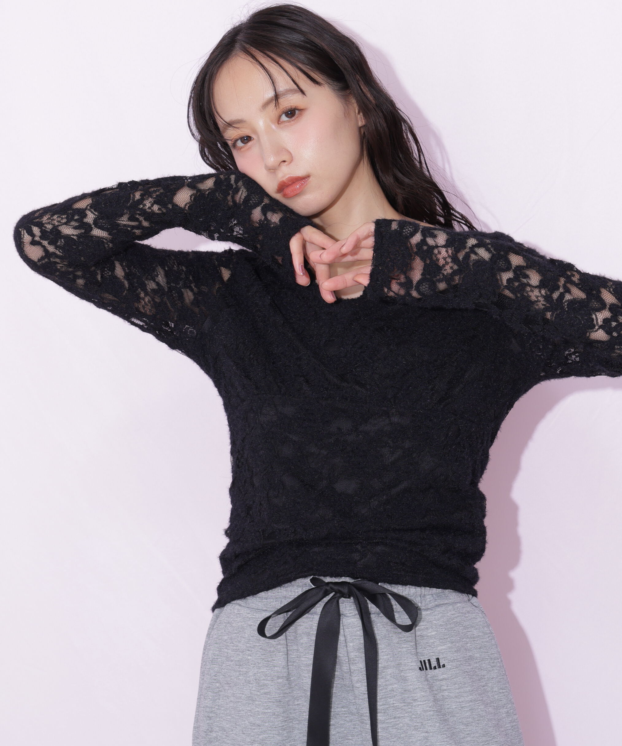  「スカラップレーストップス」|Tシャツ・カットソー|ブラック