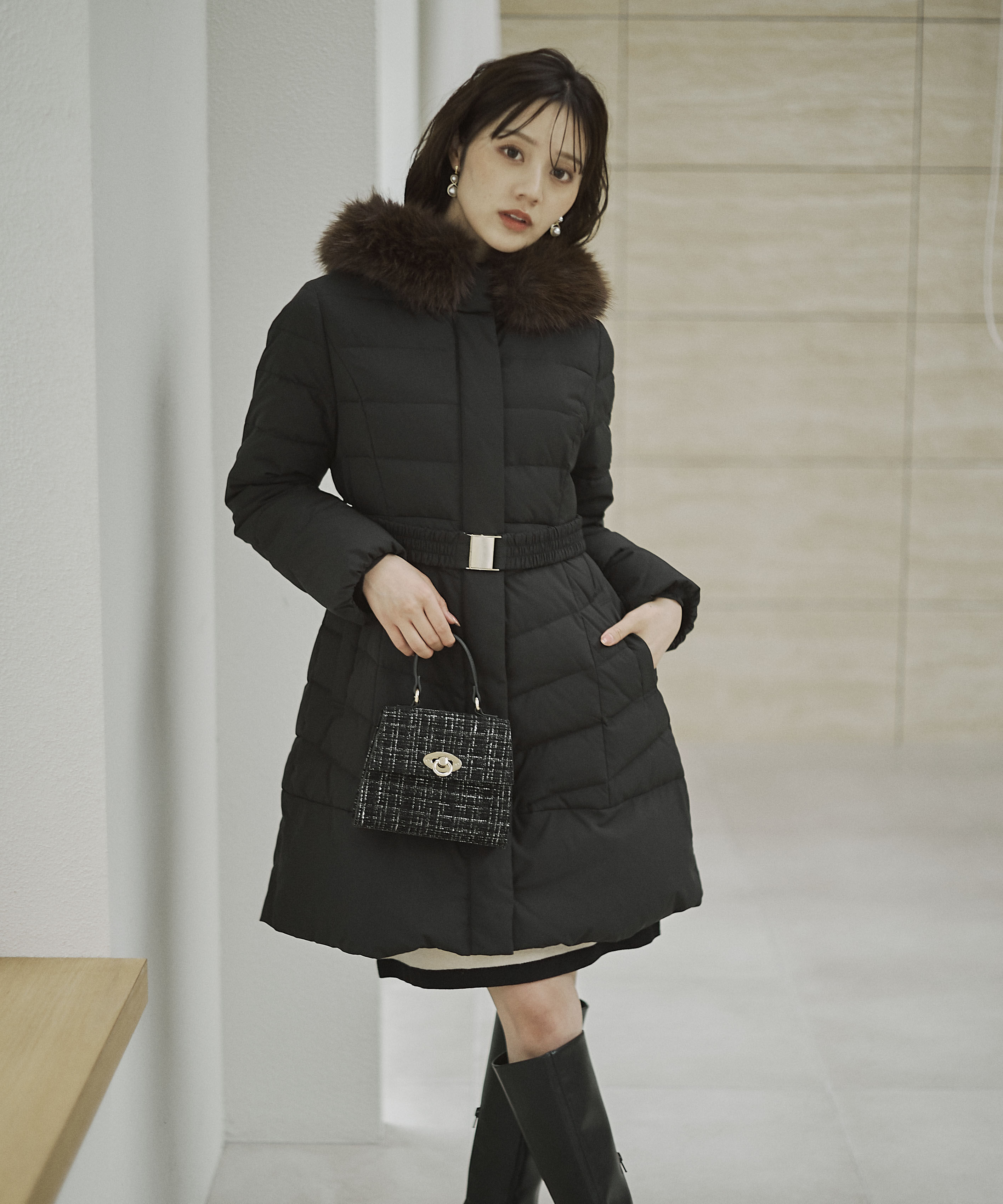 PROPORTION BODY DRESSING「ベルト付ダウン 25AW」|その他|ブラック