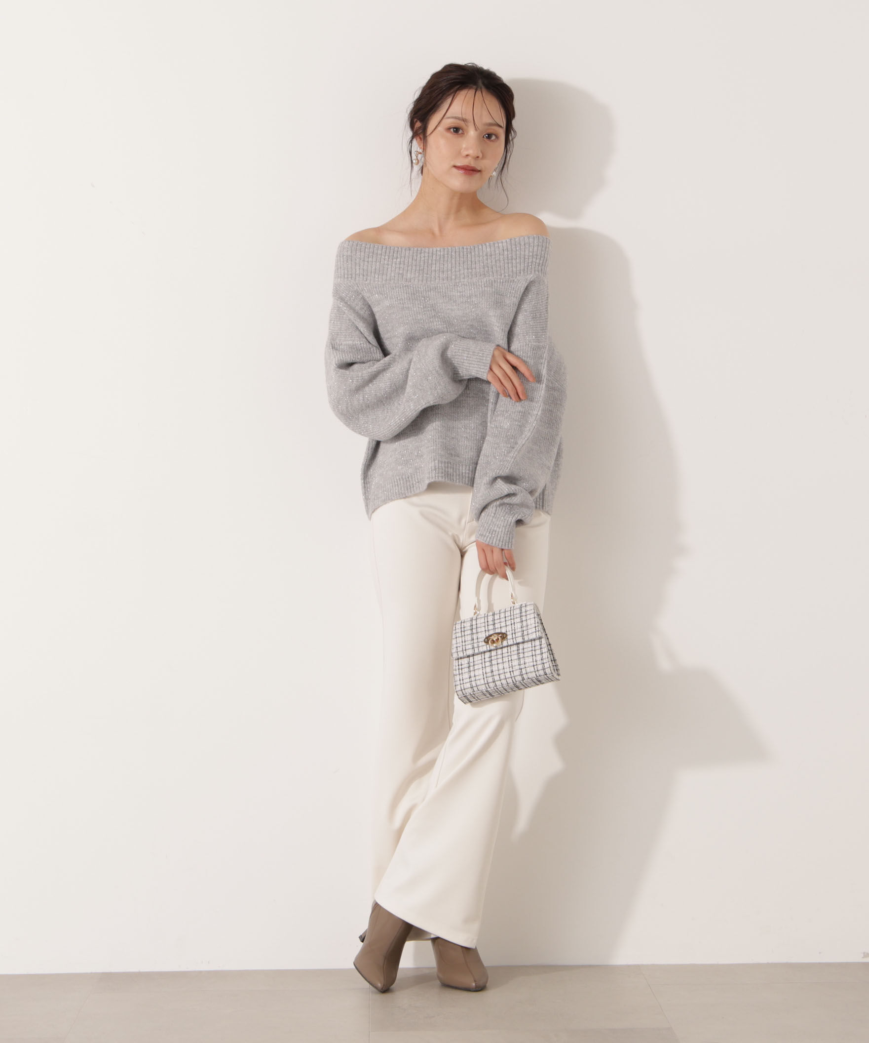 PROPORTION BODY DRESSING「ラメ入りオフショル畔ニット 25AW」|ニット・セーター|