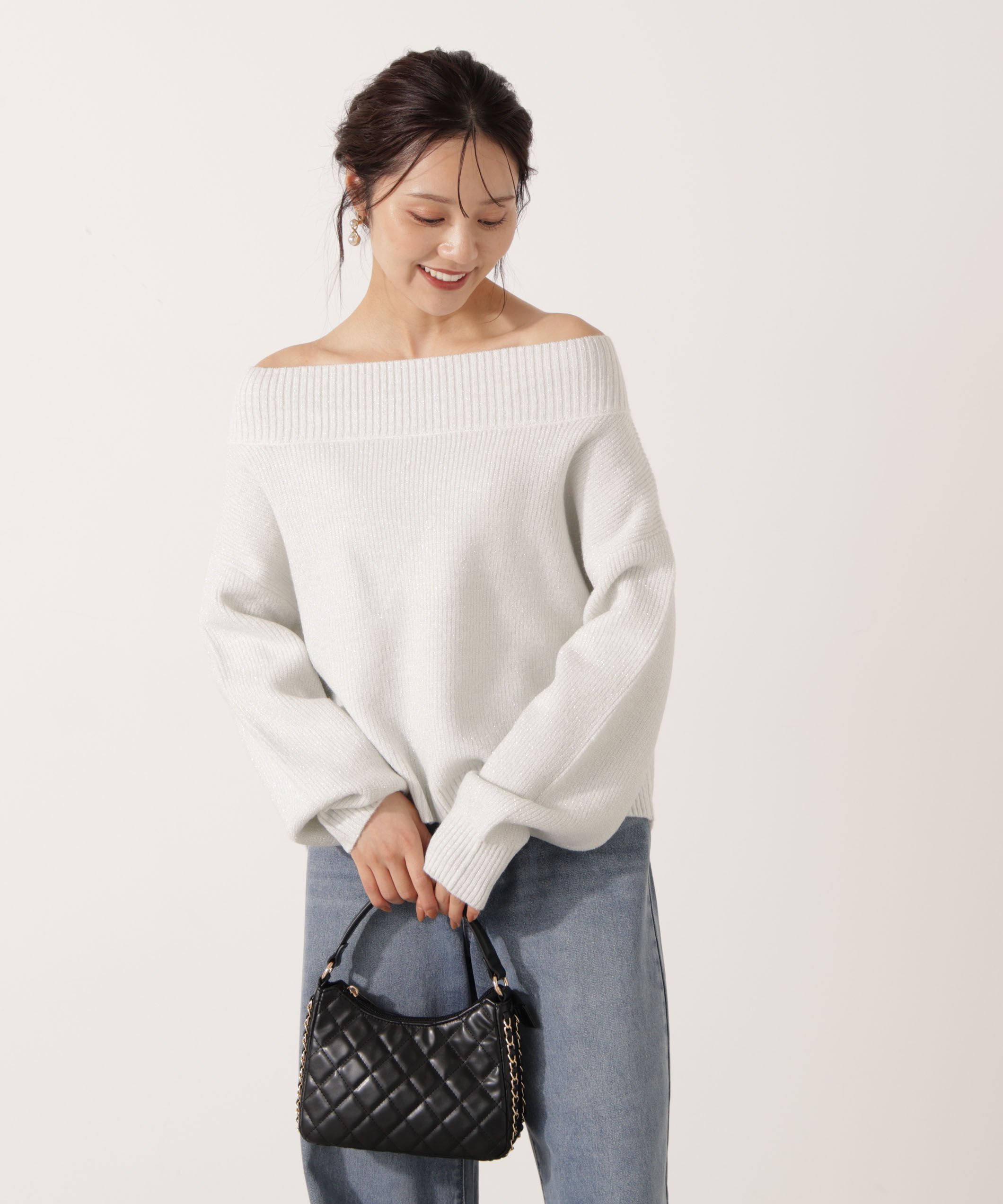PROPORTION BODY DRESSING「ラメ入りオフショル畔ニット 25AW」|ニット・セーター|