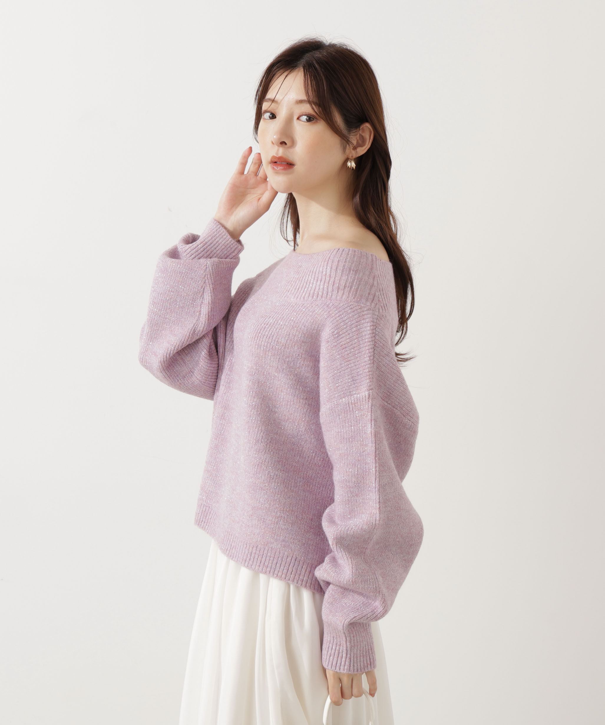 PROPORTION BODY DRESSING「ラメ入りオフショル畔ニット 25AW」|ニット・セーター|