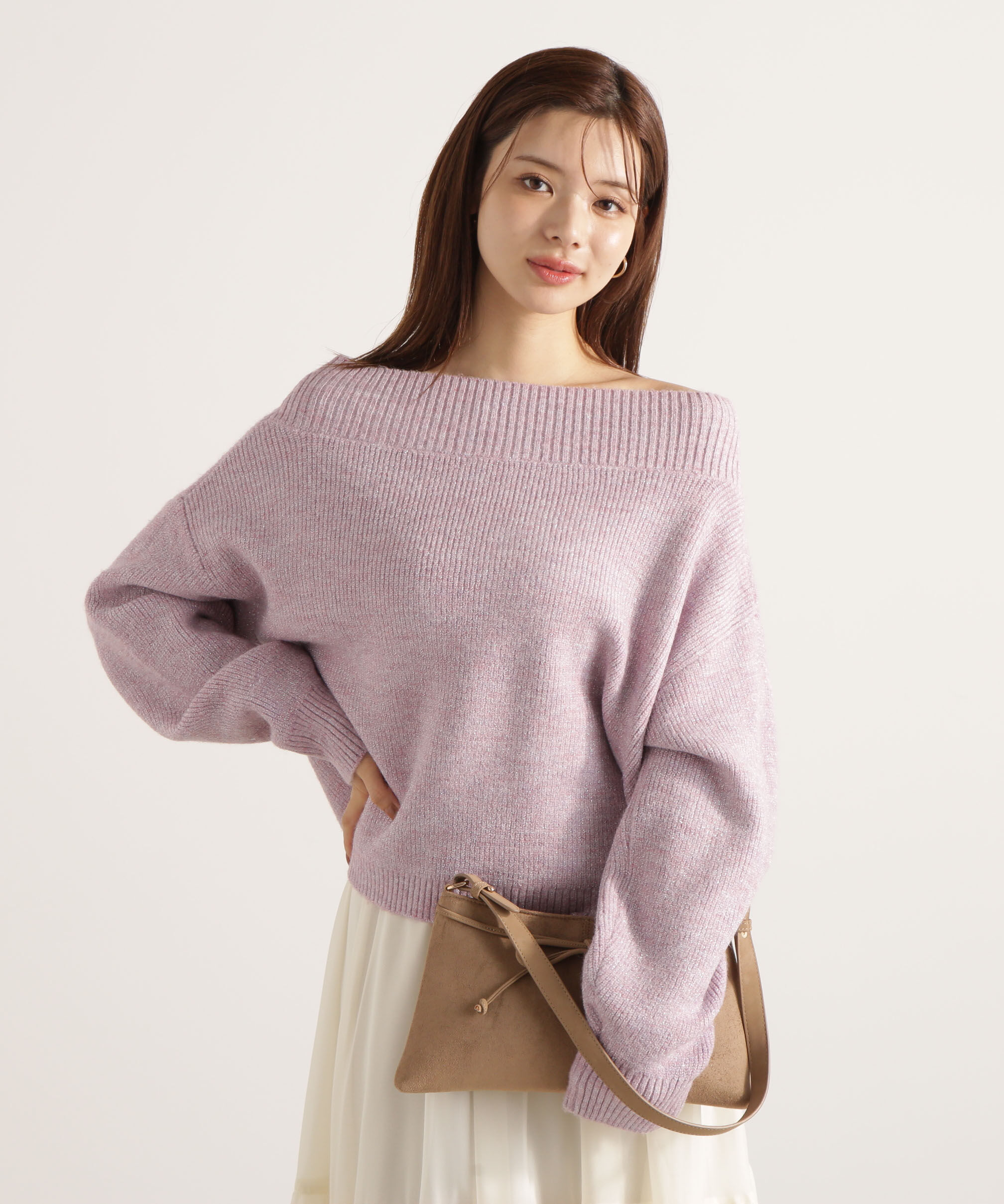 PROPORTION BODY DRESSING「ラメ入りオフショル畔ニット 25AW」|ニット・セーター|