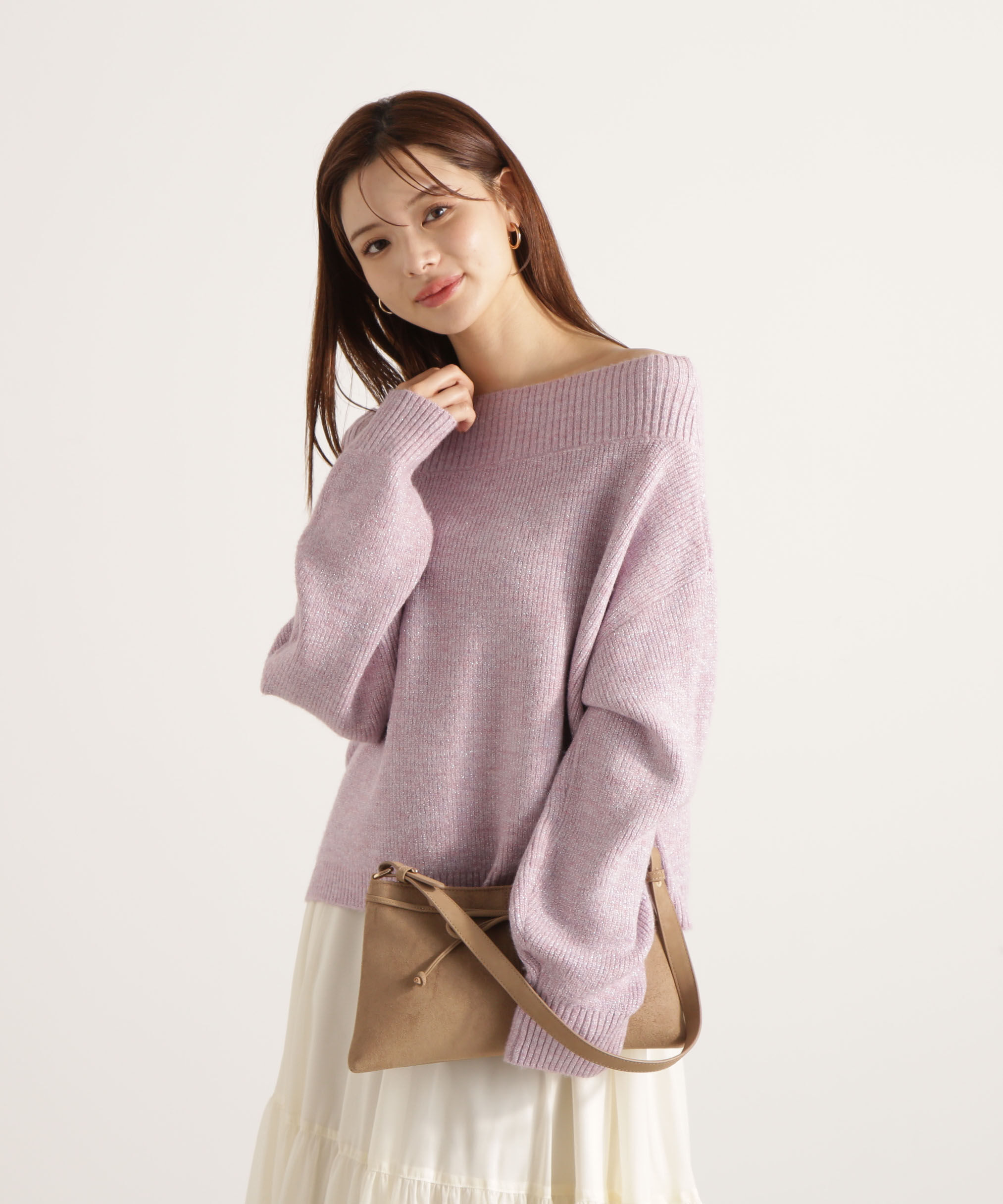 PROPORTION BODY DRESSING「ラメ入りオフショル畔ニット 25AW」|ニット・セーター|