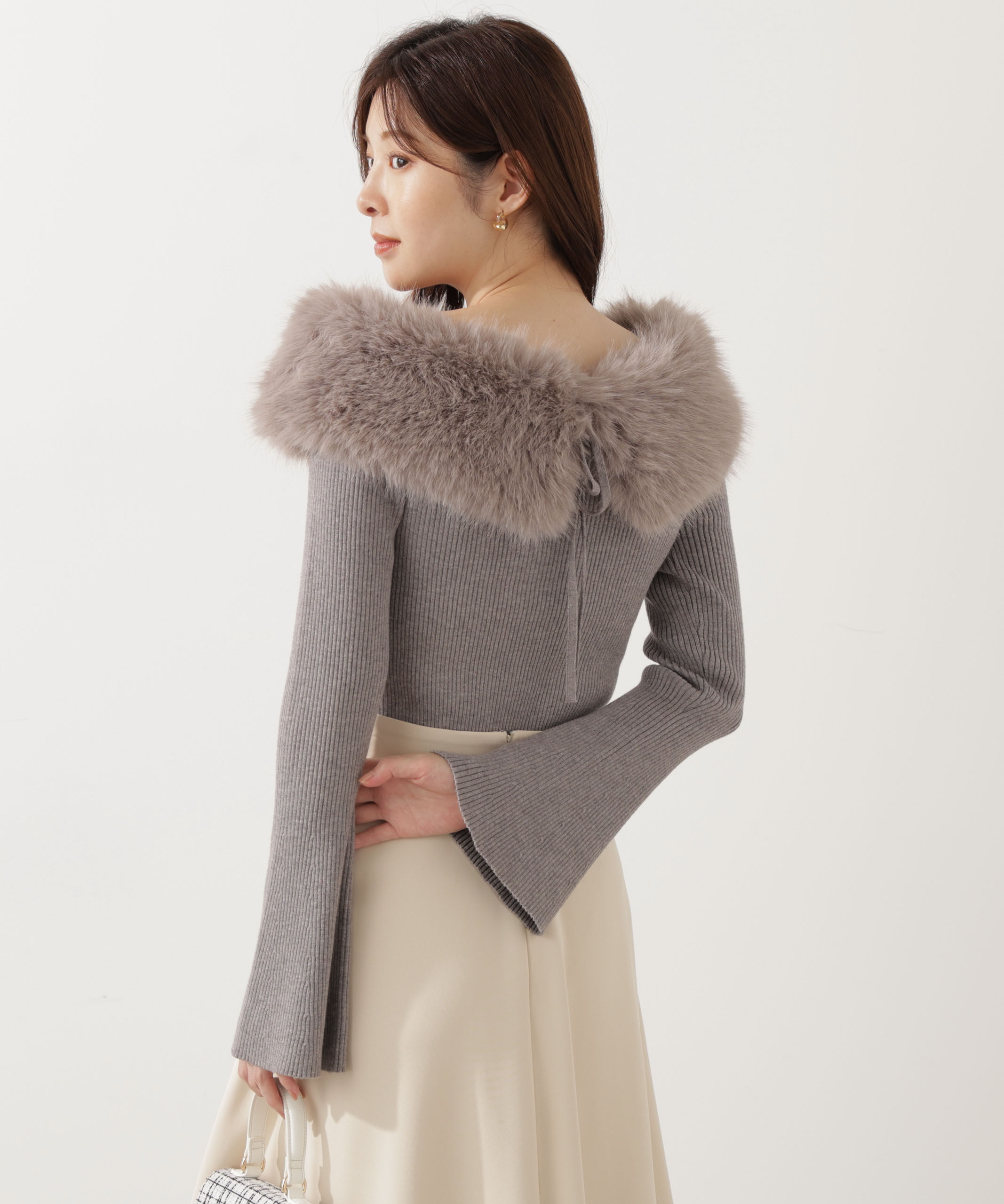 PROPORTION BODY DRESSING「フェイクファー付きオフショルニット 25AW」|ニット・セーター|