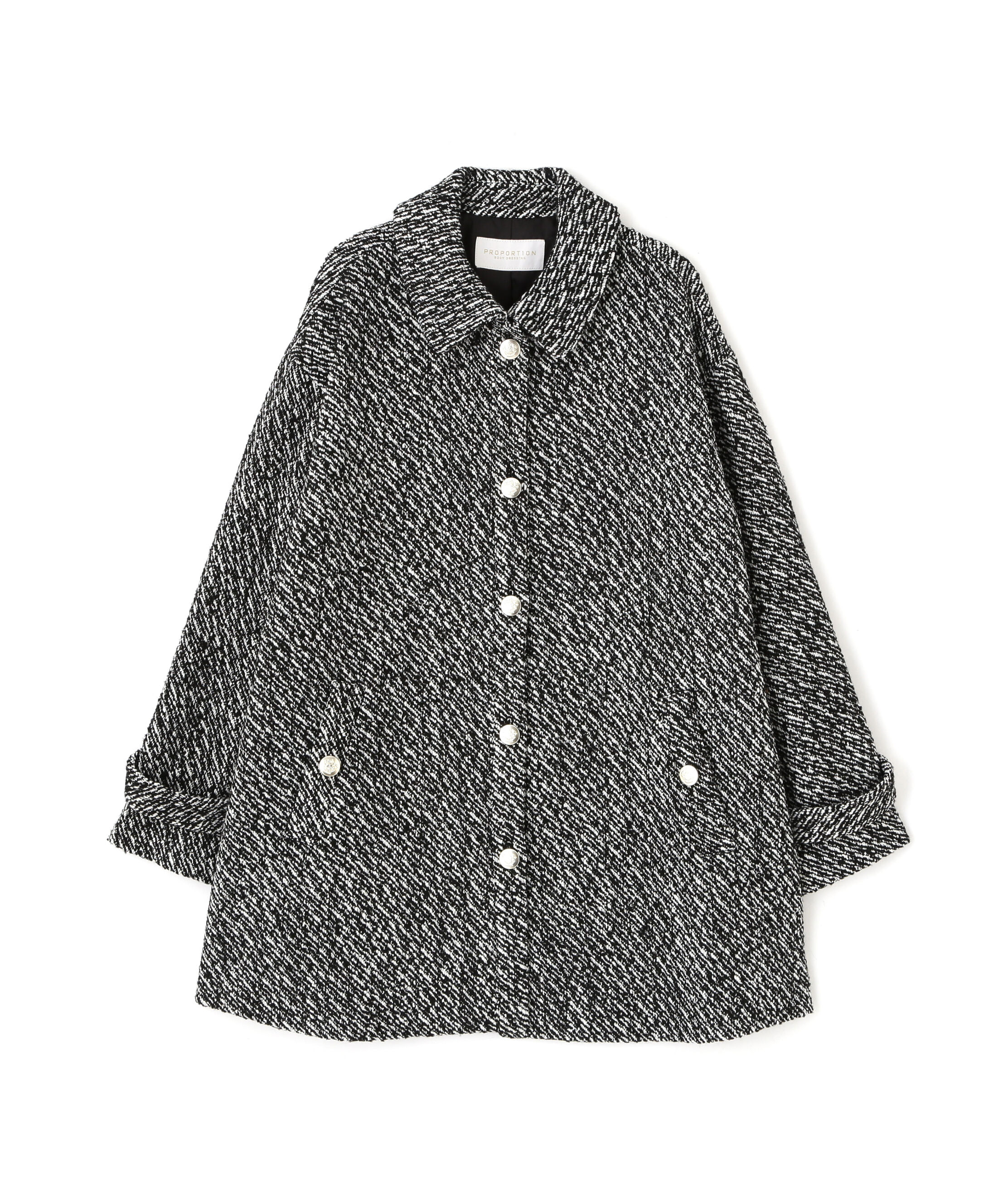 PROPORTION BODY DRESSING「金ボタン付きツイードミドルジャケット 25AW」|ブルゾン・スタジャン|