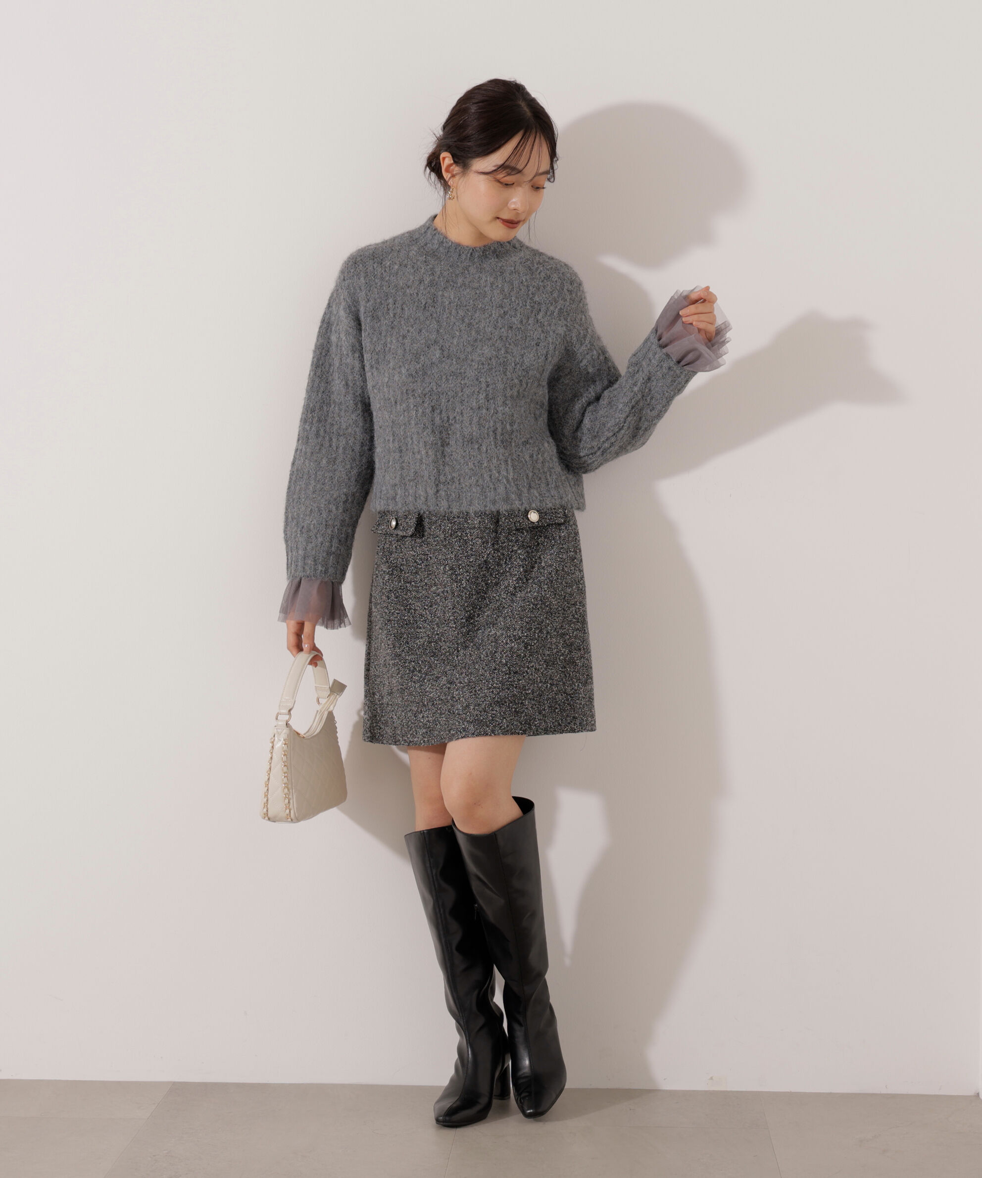 PROPORTION BODY DRESSING「<ウォッシャブル>チュールスリーブボックスニット」|ニット・セーター|