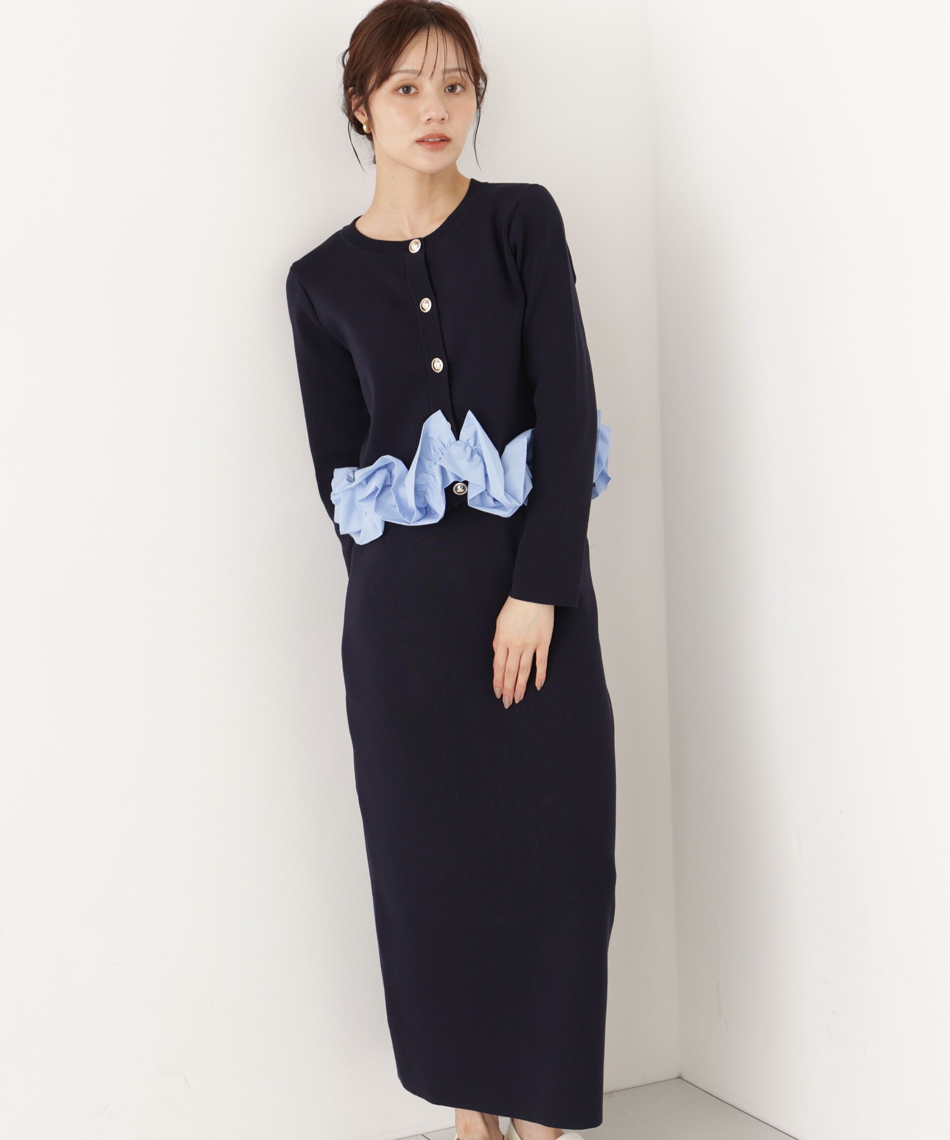 PROPORTION BODY DRESSING「ホイップヘムニットセットアップ 26AW」|ワンピース|ネイビー&times;ブル