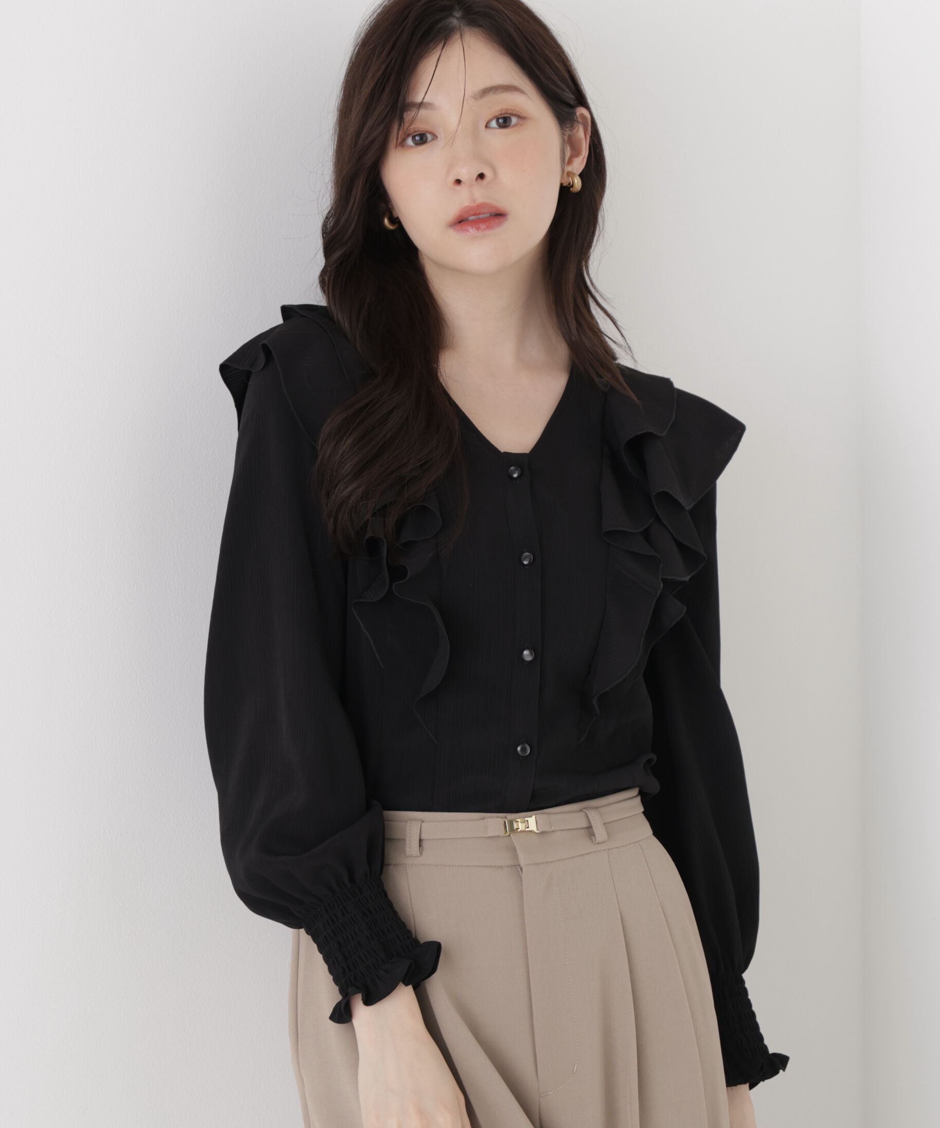 PROPORTION BODY DRESSING「ラッフルフリルブラウス」|シャツ・ブラウス|ブラック