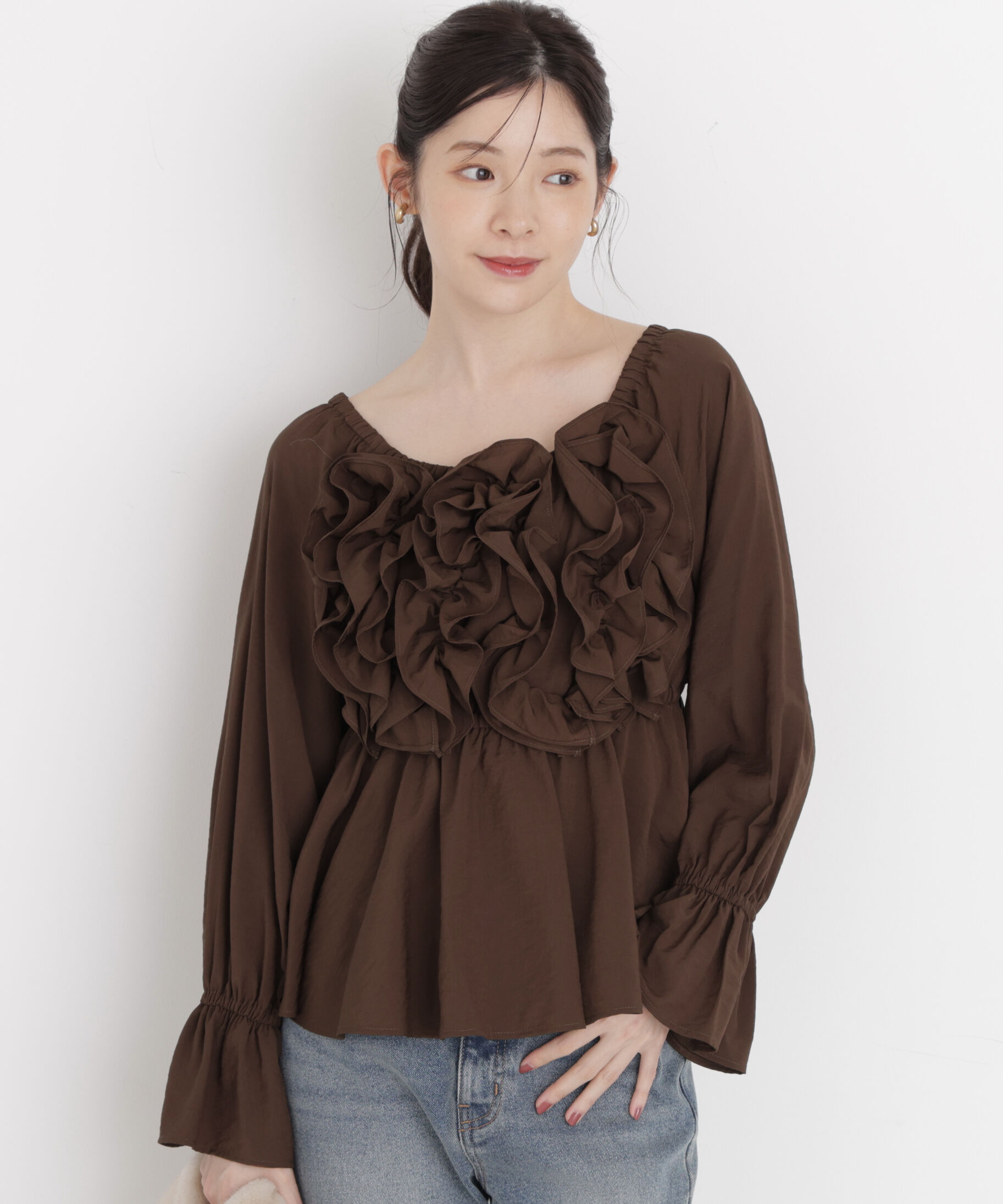 PROPORTION BODY DRESSING「＜a/mie＞ボリュームフリルブラウス」|シャツ・ブラウス|ブラウン