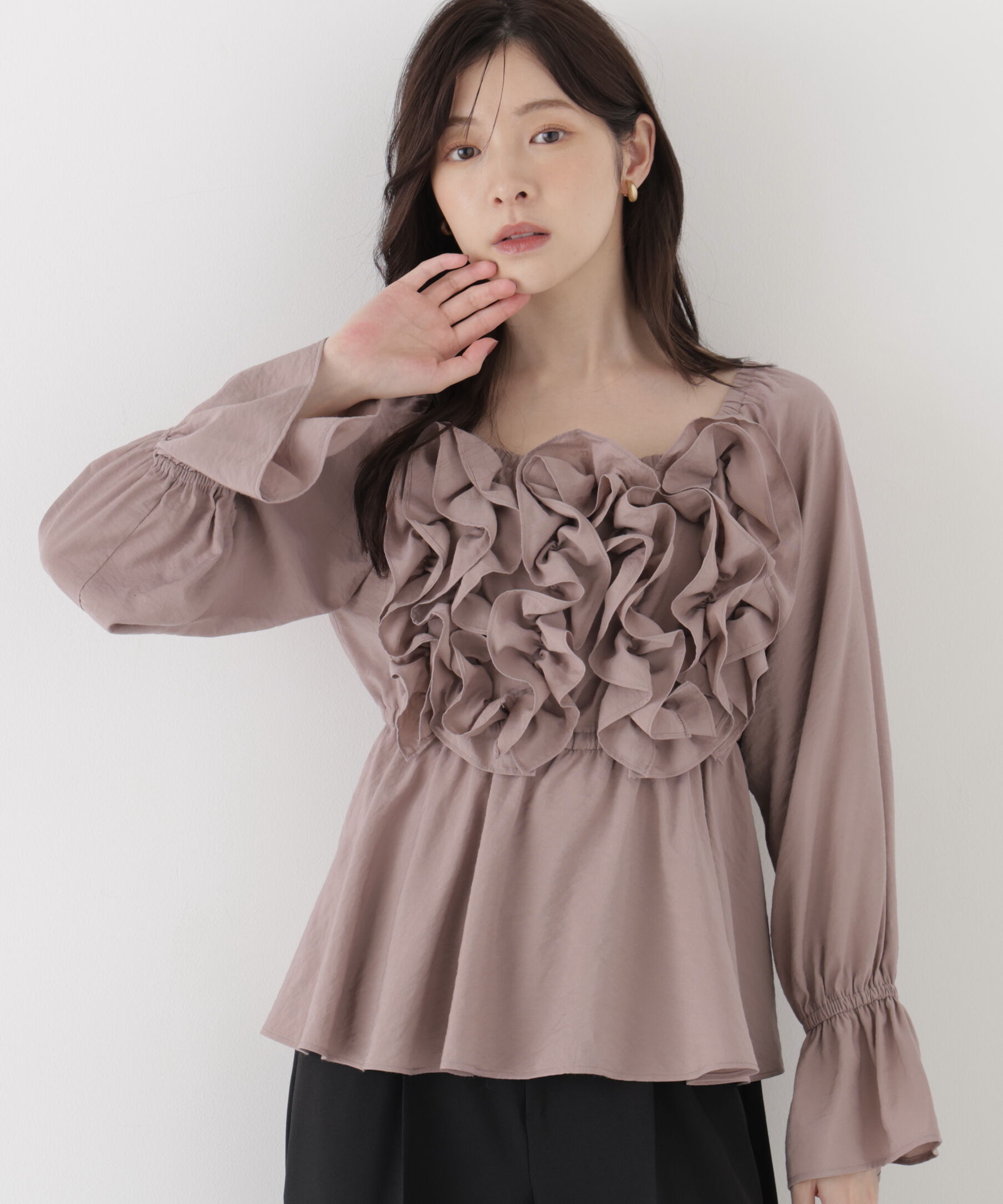 PROPORTION BODY DRESSING「＜a/mie＞ボリュームフリルブラウス」|シャツ・ブラウス|ピンクベージ