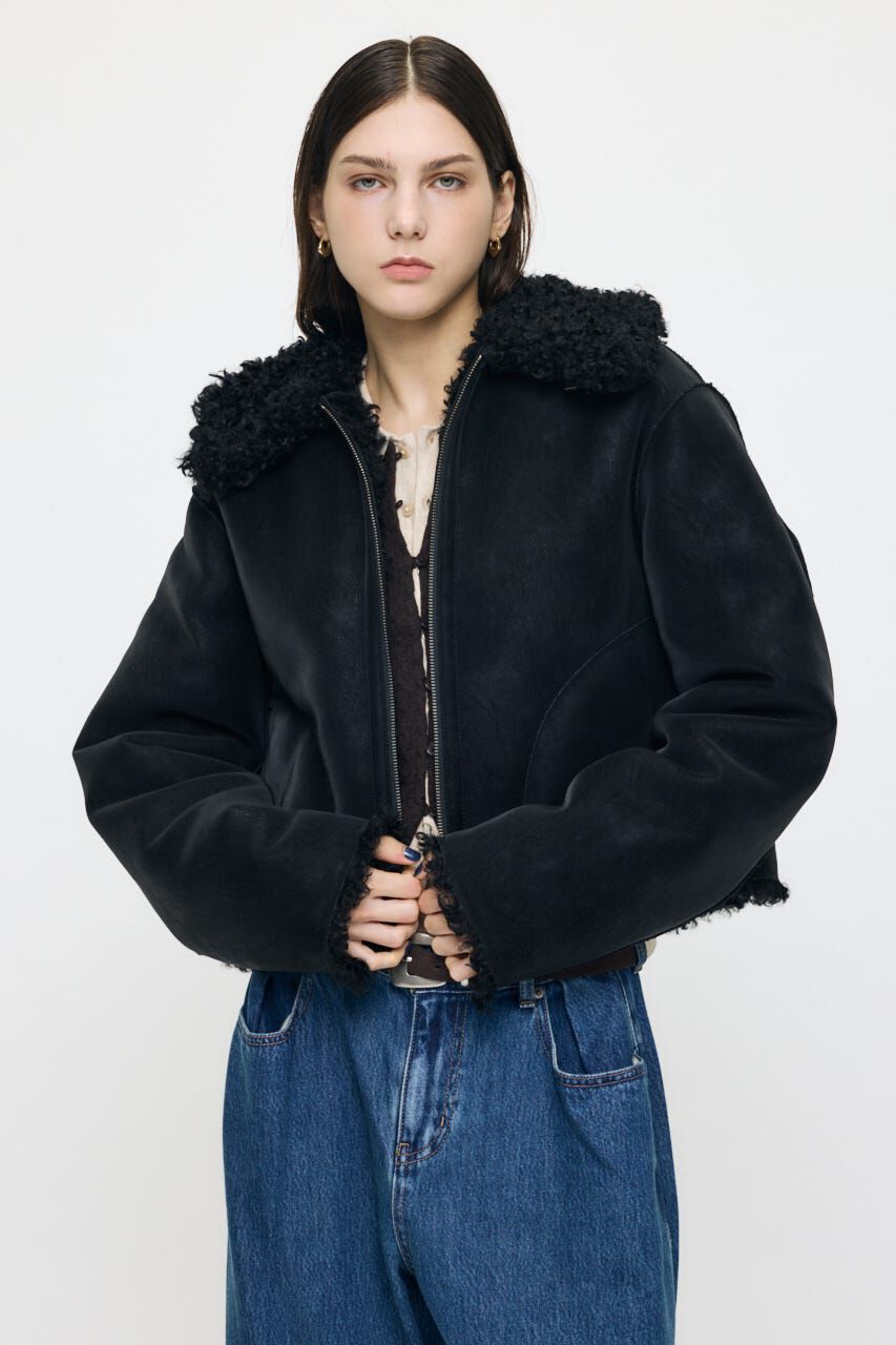 MOUSSY「REVERSIBLE CURLY FUR ジャケット」|ブルゾン・スタジャン|BLK
