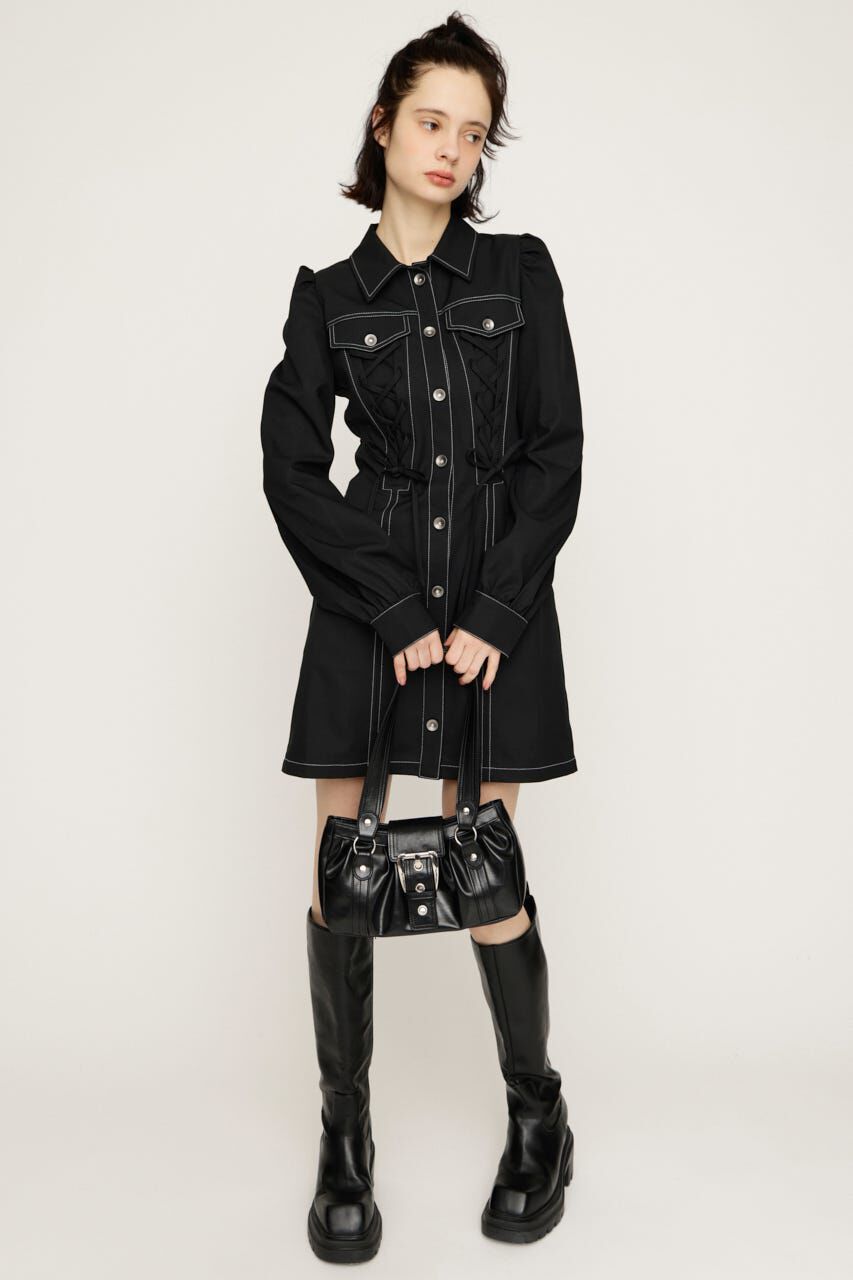 SLY「LACE UP FRONT BUTTON ショートワンピース」|ワンピース|