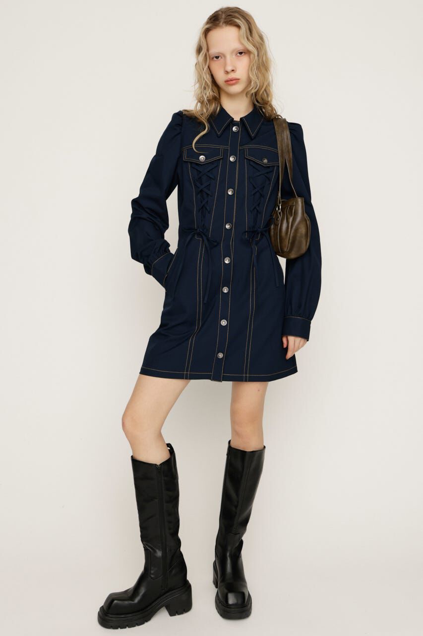 SLY「LACE UP FRONT BUTTON ショートワンピース」|ワンピース|