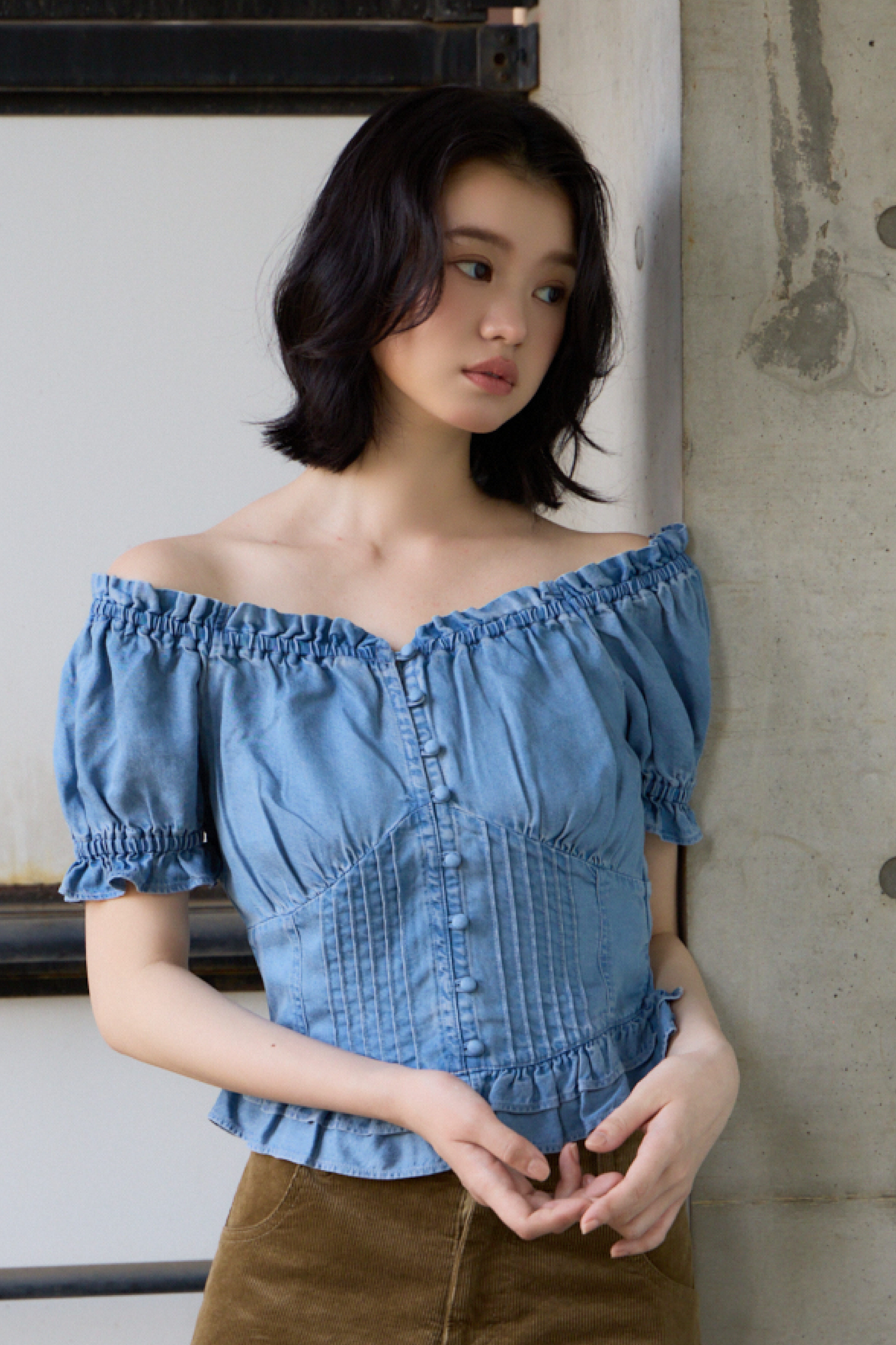 SLY「PUFF SLEEVES WOVEN トップス」|シャツ・ブラウス|L/BLU1